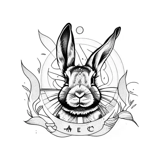 rabbit with fire tattoo design idea