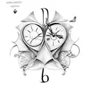 double clock with butterfly and heart tattoo design idea