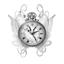 double clock with butterfly and heart tattoo design idea
