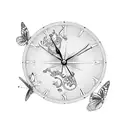 double clock with butterfly and heart tattoo design idea