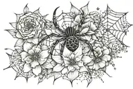flowers with spider web and stars  tattoo design idea