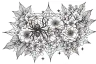 flowers with spider web and stars  tattoo design idea