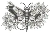 death moth with flowers and sword and snake tattoo design idea