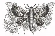 death moth with flowers and sword and snake tattoo design idea