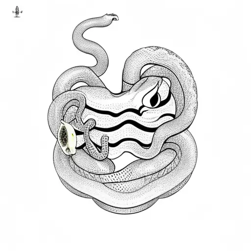 snake in tree with a bitten apple tattoo design idea