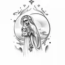 virgin mary with child tattoo design idea