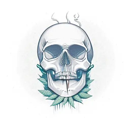 weed smoking skull tattoo design idea