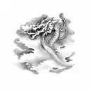 azure dragon in clouds tattoo design idea