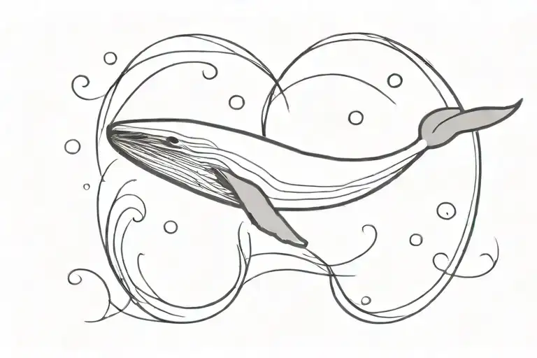 A minimalist design of a black whale swimming in a blue wave of Gemini sign tattoo design idea