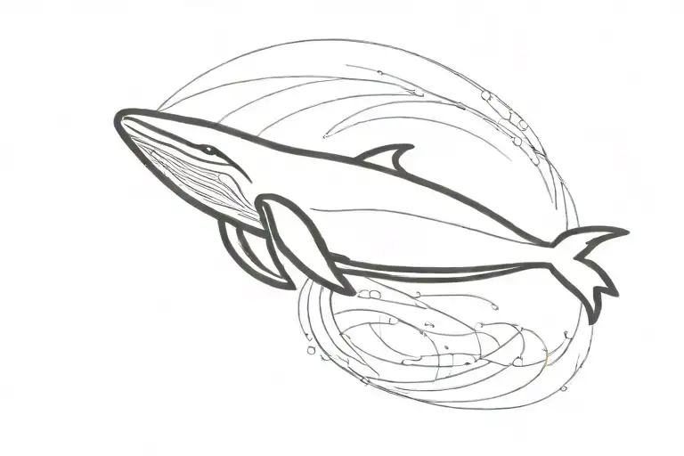 A minimalist design of a black whale swimming in a blue wave of Gemini sign tattoo design idea