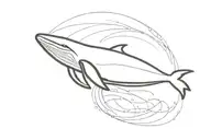 A minimalist design of a black whale swimming in a blue wave of Gemini sign tattoo design idea