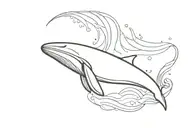 A minimalist design of a black whale swimming in a blue wave of Gemini sign tattoo design idea