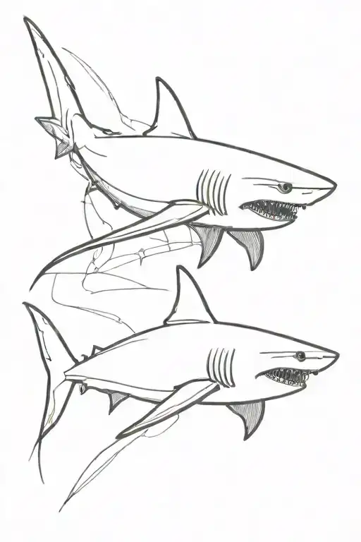 continuous line shark  tattoo design idea