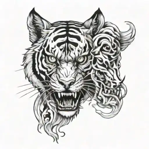 skull wolf tiger tattoo design idea