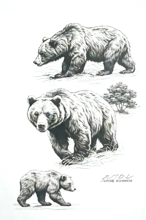 a bear and 2 cubs  tattoo design idea