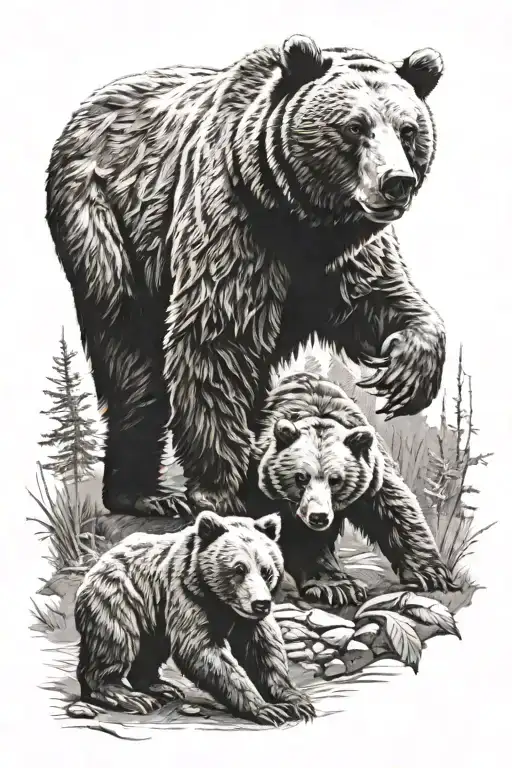 a bear and 2 cubs playing tattoo design idea