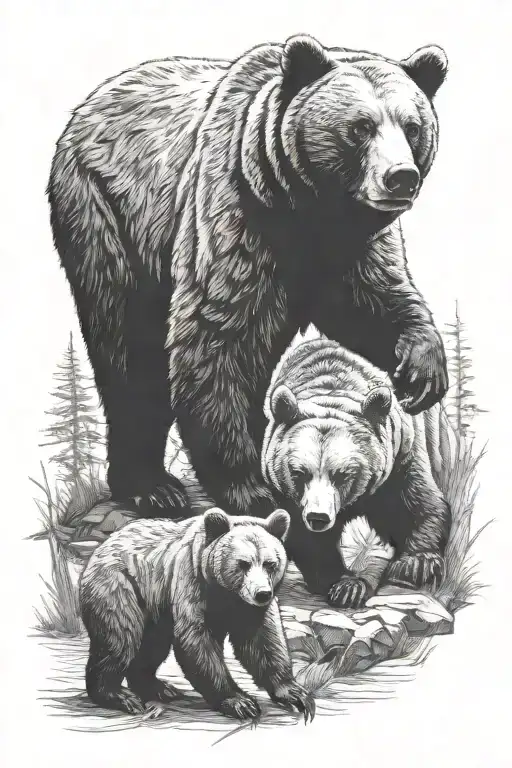 a bear and 2 cubs playing tattoo design idea