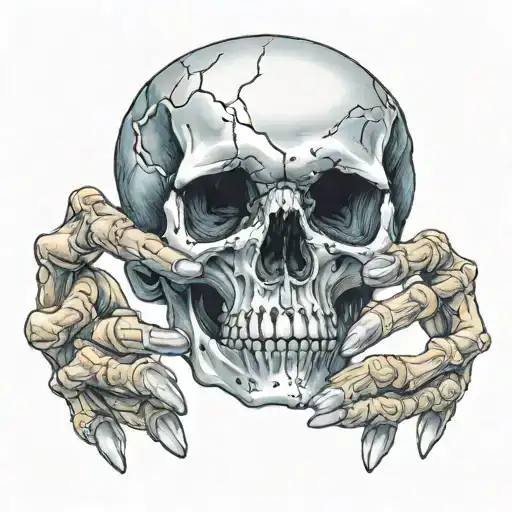 A hand is holding a skull, the eyes of the skull are space  tattoo design idea