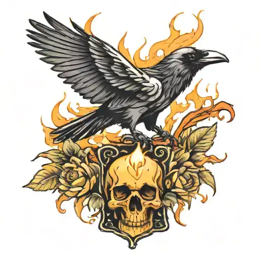Crow, you have turned into a skull and turned into a candle and become a drop of fire tattoo design idea