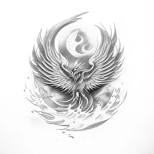 Phoenix with air and water signs tattoo design idea