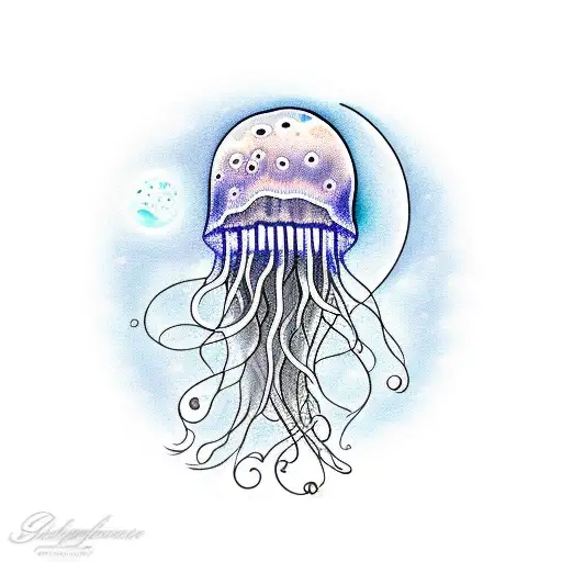 jellyfish with moon tattoo design idea