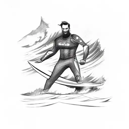 person holding a surfboard on a motorcycle tattoo design idea
