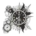 clock showing time passing. symbol of the planet mercury. Dates of birth.  Mirror effect tattoo design idea