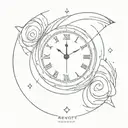 clock showing the passing of time. symbol of the planet mercury. Dates of birth. astrological sign of Gemini tattoo design idea