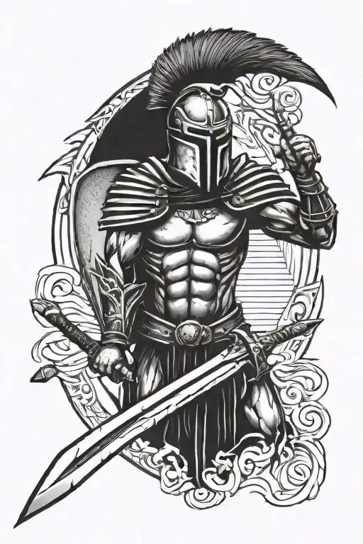 spartan warrior with shield and sword tattoo design idea