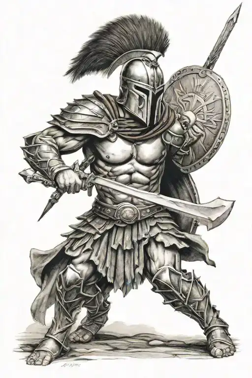 spartan warrior with shield and sword tattoo design idea