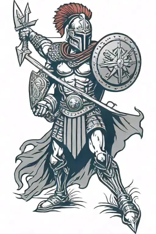 spartan warrior with shield and sword tattoo design idea