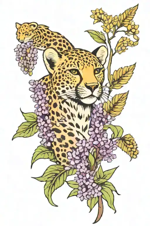 lilacs, cheetah print, wheat tattoo design idea