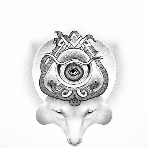 third eye with mushrooms and ouroboros tattoo design idea