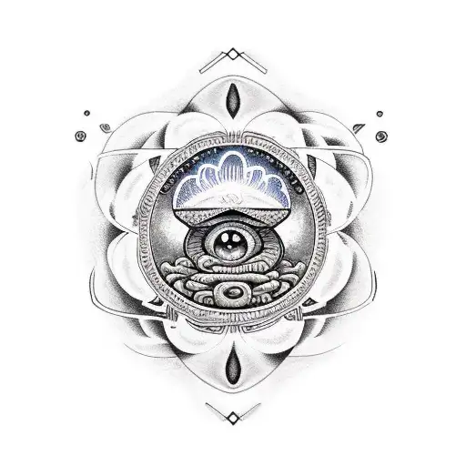 third eye with mushrooms and ouroboros tattoo design idea