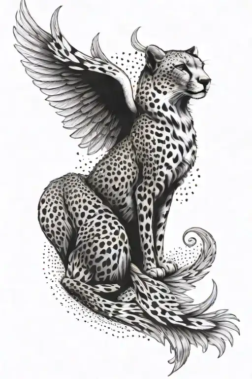 cheetah print and angel wings tattoo design idea