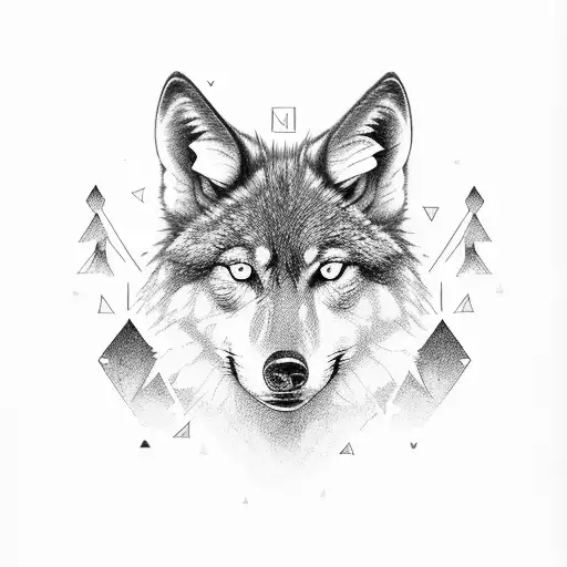 night forest with a wolf on a rock tattoo design idea