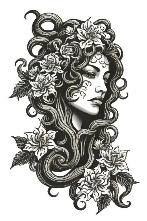 medusa head flowers growing tattoo design idea