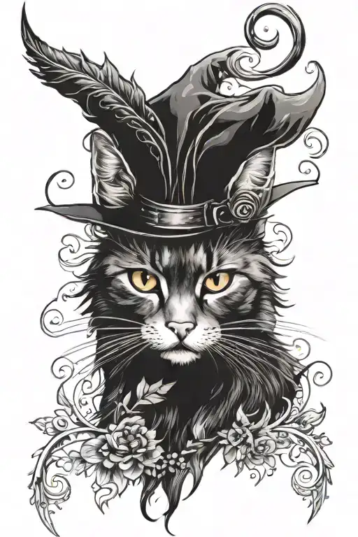 Witchy cat tattoo design idea