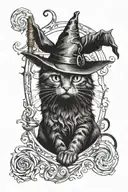 Witchy cat tattoo design idea