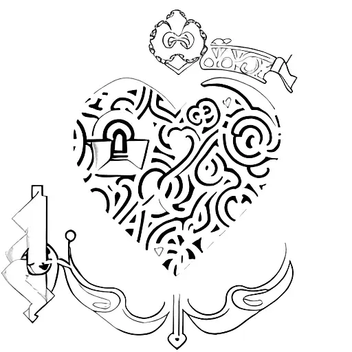 A heart-shaped lock with the birthdate and time inside, and a key with the word 'Mother' and the date of birth tattoo design idea