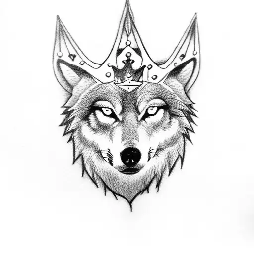 A wolf with a kings crown in an open area tattoo design idea