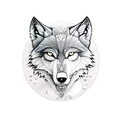 Whole body wolf with a Mountain Scene and moon tattoo design idea
