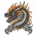 dragon head with flames tattoo design idea