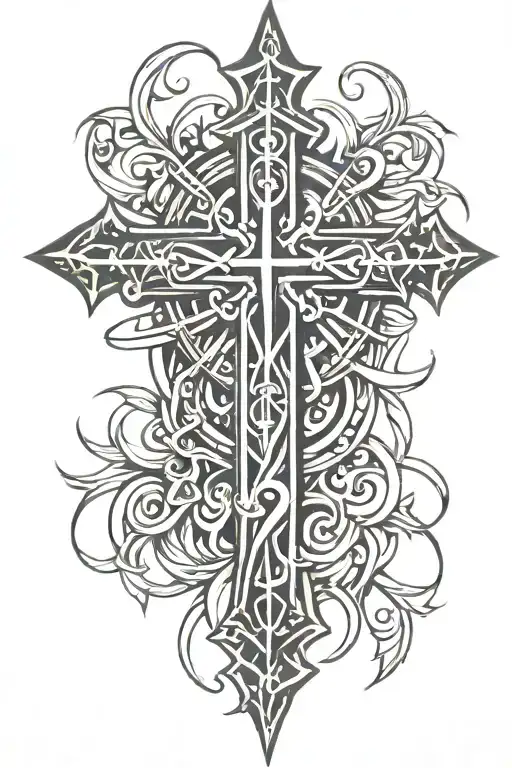 tribal cross with car wiring forming tattoo design idea