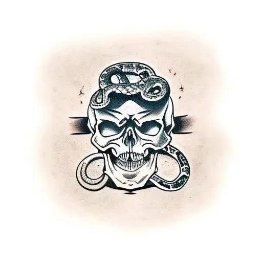 skull with snake eating head tattoo design idea