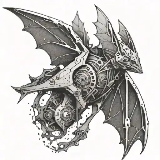 A provocative tattoo of a cybernetic bat symbolizing the fusion of technology and nature tattoo design idea