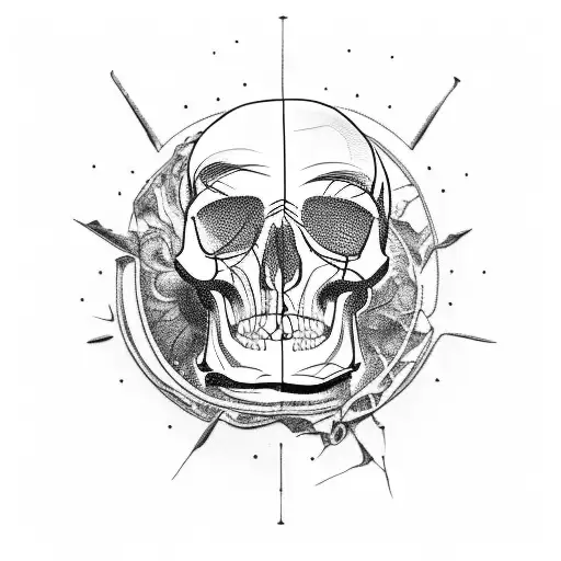 Raven looking inquisitive on a human skull tattoo design idea