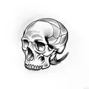 Raven looking inquisitive on a human skull tattoo design idea