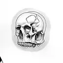 Raven looking inquisitive on a human skull tattoo design idea