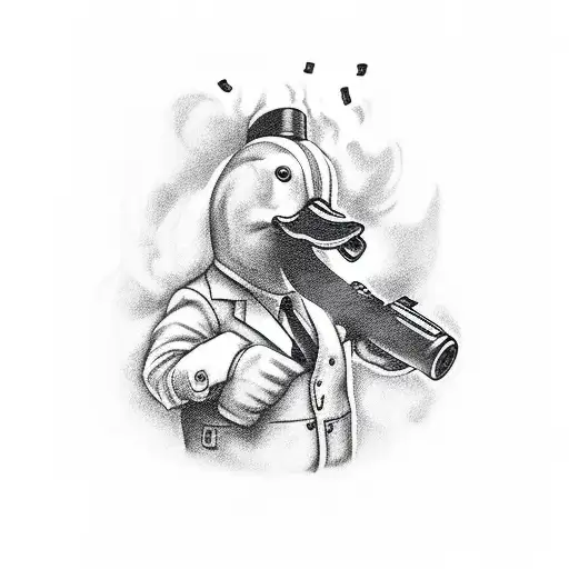 Duck holding a gun and smoking a cigar tattoo design idea